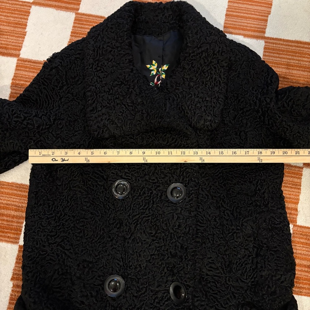 Vintage Black Curly Lamb Fur Swing Coat - Picture 7 of 16